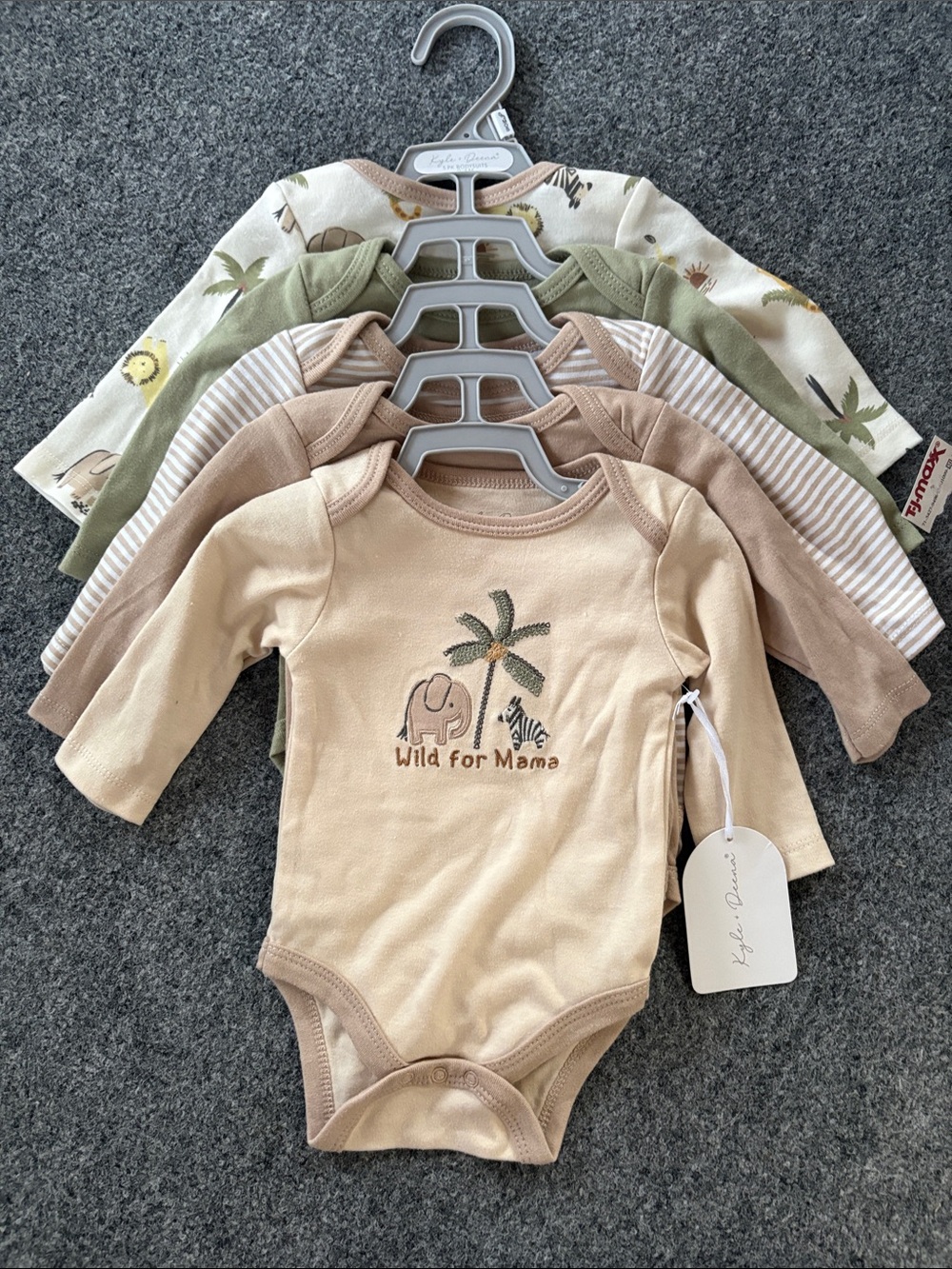 NEW! Neutral Safari Print Long-Sleeve Baby One-Piece - Beige - Size 0 to 3 month
